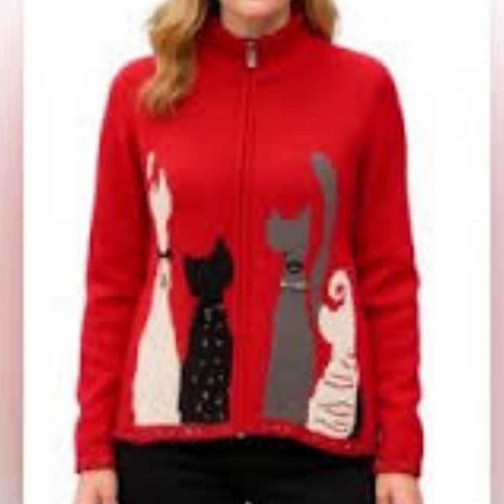 Coldwater Creek Women's Red Cat Design Sweater